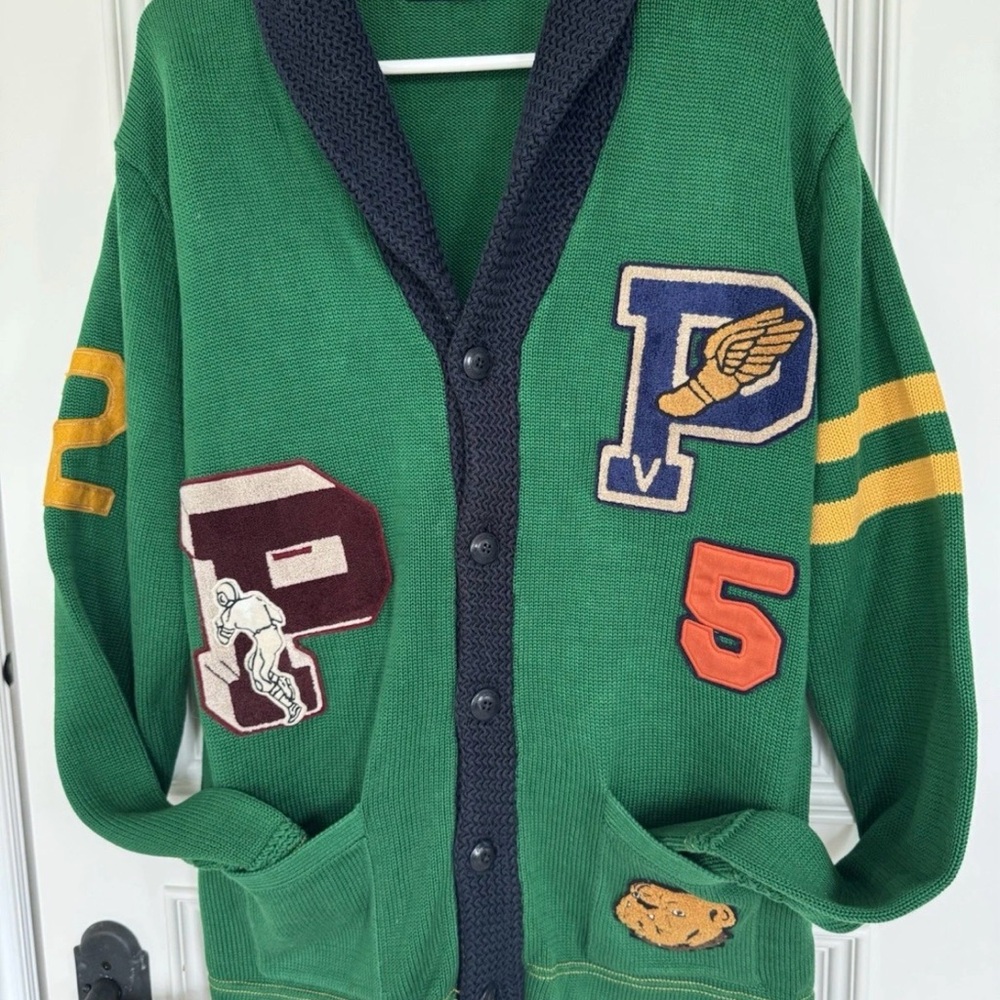 Polo Ralph Lauren Green Cotton Varsity Letterman P-wing Chenille Patches Men L